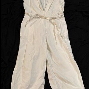 Zara White Tie-Waist Wide-Leg Jumpsuit